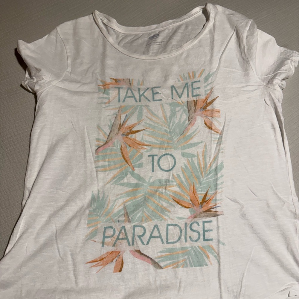 Old Navy White Graphic Tee with Tropical Print